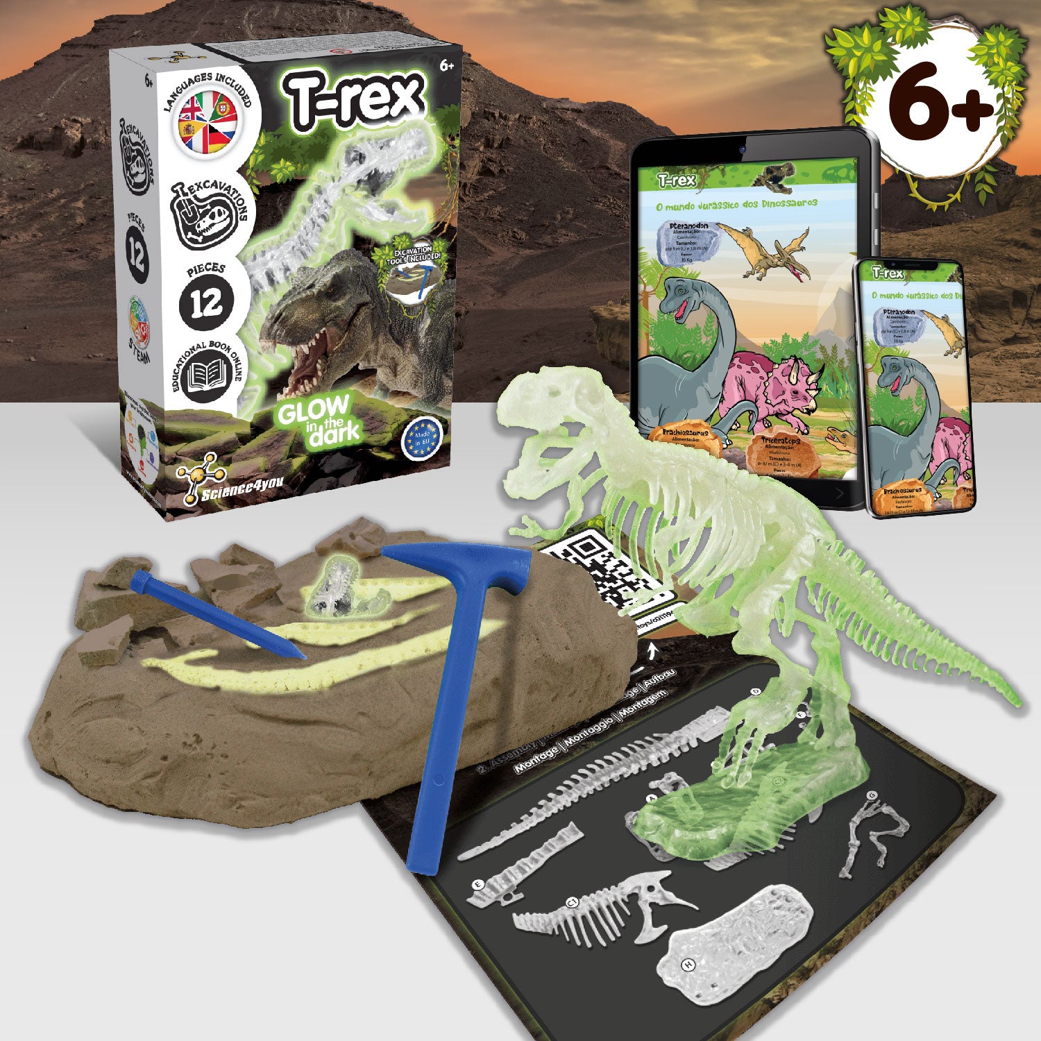 Science4you T-Rex Fossil Digging Kit for Kids Ages 6 7 8